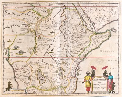 Keski- ja Itä-Afrikka, mukaan lukien Mosambik, Willem Blaeun julkaisussa "Theatrum Orbis Terrarum, sive Atlas Novus", Amsterdam. tekijältä Willem Blaeu