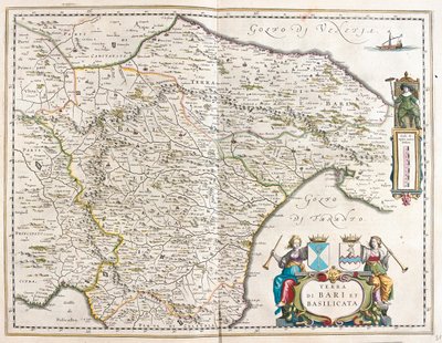 Barin ja Basilicatan kaupunki Italiassa, Willem Blaeun "Theatrum Orbis Terrarum, sive Atlas Novus", Amsterdam. tekijältä Willem Blaeu