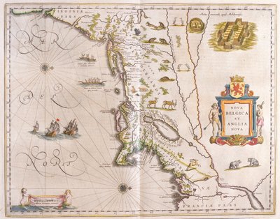 Yhdysvaltojen koillisrannikko, Willem Blaeun teoksessa "Theatrum Orbis Terrarum, sive Atlas Novus", Amsterdam. tekijältä Willem Blaeu