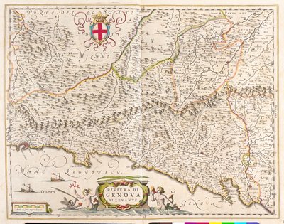 iItäinen Riviera Liguria, Italia, n "Theatrum Orbis Terrarum, sive Atlas Novus", Willem Blaeu, Amsterdami tekijältä Willem Blaeu