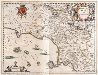 Campanian alue, Italia, Willem Blaeun "Theatrum Orbis Terrarum, sive Atlas Novus", Amsterdam. tekijältä Willem Blaeu