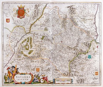 alue, johon kuuluvat Pamplona, Bayonne ja San Sebastian, Willem Blaeun Amsterdamissa julkaisemassa teoksessa "Theatrum Orbis Terrarum, sive Atlas Novus". tekijältä Willem Blaeu