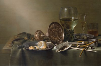 Asetelma lasien ja tupakan kanssa tekijältä Willem Claesz. Heda