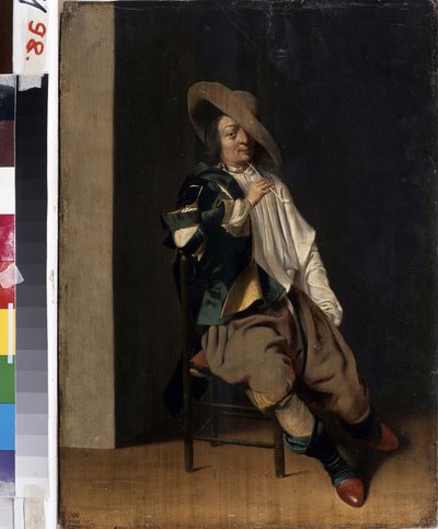 Tupakointi. (Tupakoitsija). Muotokuva miehestä, jolla on piippu. Willem Cornelisz Duysterin (1599-1635) maalaus. Öljy puulle. Hollantilaista barokkityylistä taidetta. Kharkov National Museum Ukraina tekijältä Willem Cornelisz Duyster