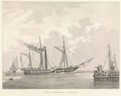 Mela höyrylaiva laiturilla Z.M. Steamship Curaçao (otsikko esineessä) tekijältä Willem Hendrik Hoogkamer