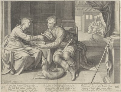 Esau myy esikoisoikeutensa Jaakobille tekijältä Willem Isaacsz. van Swanenburg