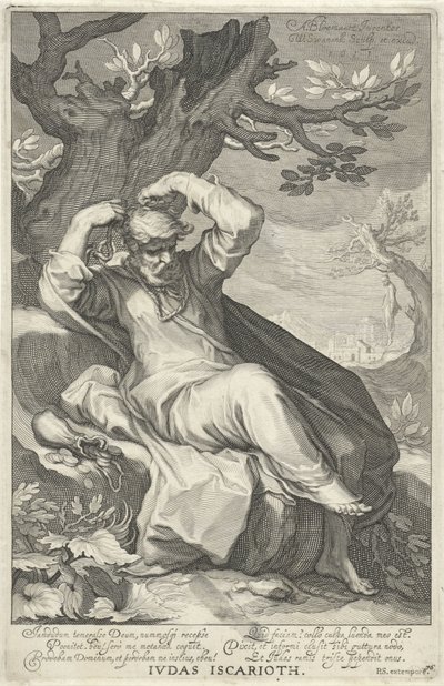 Juudas Iskariot hirttää itsensä Juudas Iskariot (otsikko esineessä) Syntiset vanhasta ja uudesta testamentista (sarjan nimi) tekijältä Willem Isaacsz. van Swanenburg