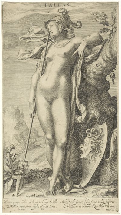 Minerva puun vieressä Pallas (otsikko esineessä) Pariisin tuomio (sarjan nimi) tekijältä Willem Isaacsz. van Swanenburg