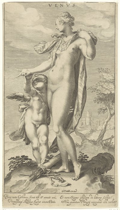 Venus ja Cupid Venus (otsikko esineessä) Pariisin tuomio (sarjan nimi) tekijältä Willem Isaacsz. van Swanenburg