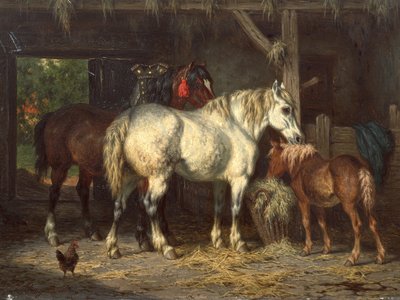 Hevoset tallissa (maalaus) tekijältä Willem Jacobus Boogaard