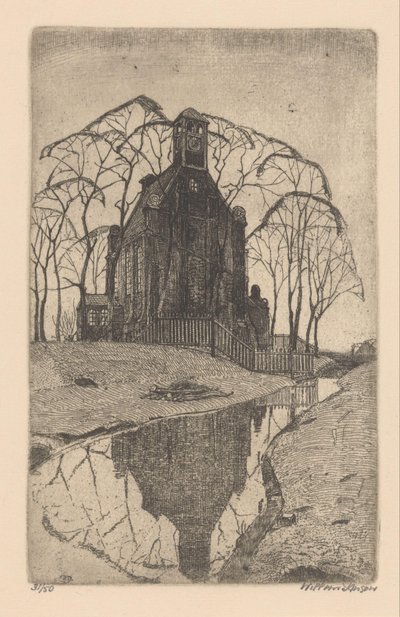 kylän kirkko tekijältä Willem Jansen (graveur) (signed by artist)