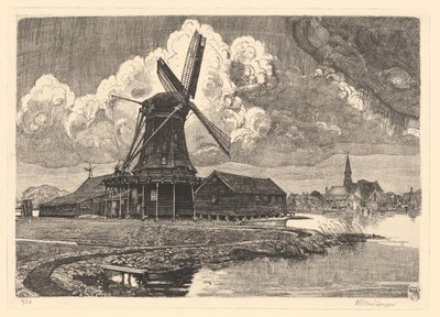 Tuulimylly de Bonte Hen tekijältä Willem Jansen (graveur) (signed by artist)