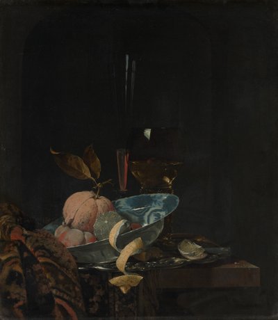 Asetelma hedelmillä, lasiesineillä ja Wanli-kulholla, 1659. tekijältä Willem Kalf