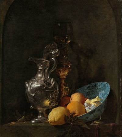 Asetelma hopeakannulla ja posliinikulholla Asetelma hopeakannulla tekijältä Willem Kalf