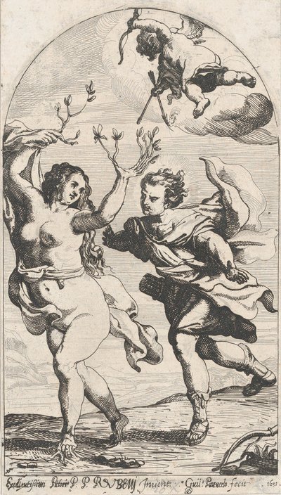Daphne pakenee Apolloa Cupidon yläpuolella, 1631. tekijältä Willem Panneels