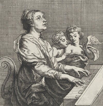 Saint Cecilia soittaa urkuja kahdella putilla oikealla, n. 1631. tekijältä Willem Panneels