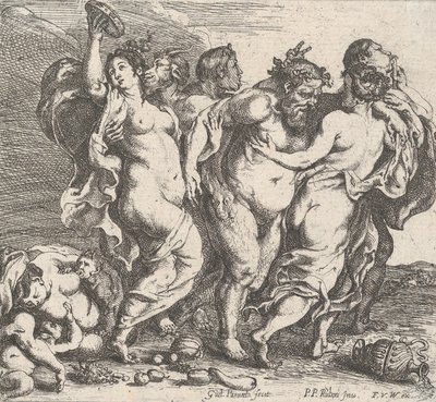 Juopunut Silenus nymfien ja satyyrien seurassa, 1632. tekijältä Willem Panneels