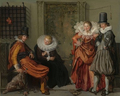 Tyylikäs pari seurustelee toisilleen. Noin 1616-20 tekijältä Willem Pietersz Buytewech