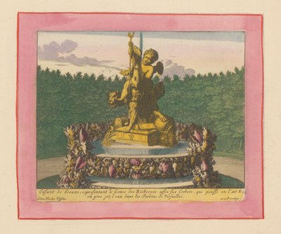 Brunnen mit einem Putto als Personifikation des Reichtums, sitzend auf Cerberus tekijältä Willem Swidde