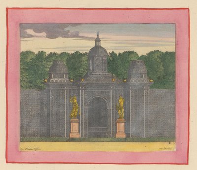Pavillon aus Lattenwerk mit Musikerstatuen in den Gärten von Versailles tekijältä Willem Swidde