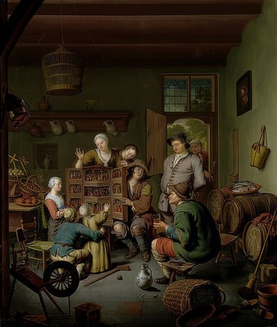 Harvinaisuuksien laatikko (? T Fraay Curieus). 1718 tekijältä Willem Van Mieris