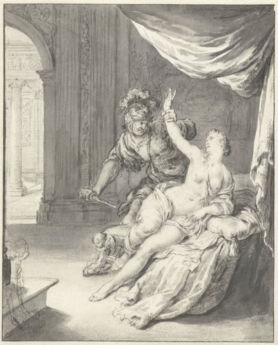 Tarquinius uhkaa Lucretiaa tekijältä Willem Van Mieris