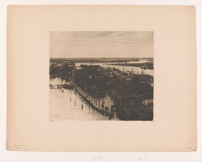 Gezicht op Dordrecht vanaf de toren van de Grote Kerk Haven, Dordrecht (original title) Dordrecht I (original title) tekijältä Willem Witsen (signed by artist)
