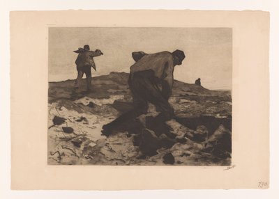 Maatilan työntekijät nummilla Paaluohjaimet (alkuperäinen nimi) tekijältä Willem Witsen (signed by artist)