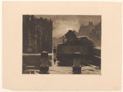 Trafalgar Square pronssileijonan kanssa Lontoossa tekijältä Willem Witsen (signed by artist)