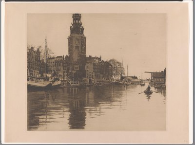 Näkymä Montelbaanstorenille Amsterdamissa Old Schans Montelbaanstorenin ja soutuveneen kanssa (alkuperäinen nimi) tekijältä Willem Arnoldus Witsen