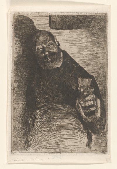 Juomari (alkuperäinen nimi esineessä) Mies kohotetulla lasilla (alkuperäinen nimi) tekijältä Willem de Zwart (signed by artist)