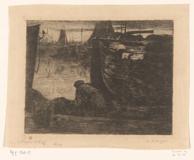 Mies sataman laiturilla Laiturilla (alkuperäinen nimi) tekijältä Willem de Zwart (signed by artist)