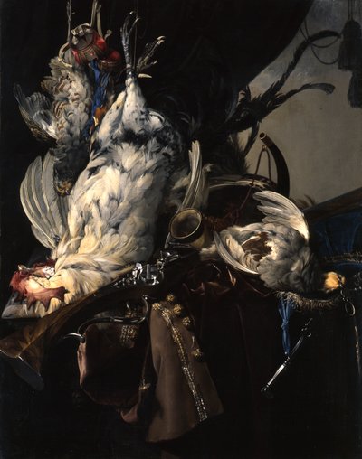Saksa: Stilleben mit gelegten Vögeln und Jagdgeräten Still life with game and hunting equipment (asetelma riistan ja metsästysvälineiden kanssa) tekijältä Willem van Aelst