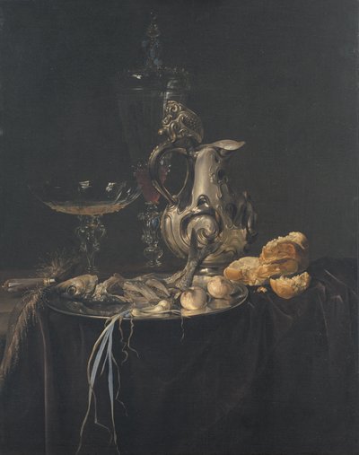 Asetelma. Aamiaispala hopeakannulla tekijältä Willem van Aelst