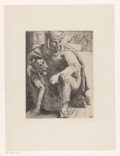 metsästäjä koiran kanssa tekijältä Willem van Konijnenburg (signed by artist)