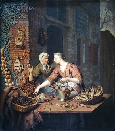 Market Stall, n. 1730 (öljy paneelissa) tekijältä Willem Van Mieris