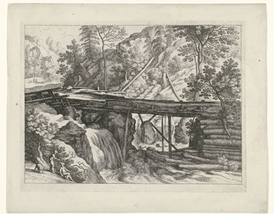 Vuoristomaisema puisella akveduktilla Italian maisemat (sarjan nimi) tekijältä Willem van Nieulandt (II)