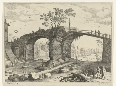 Silta joen yli Italian maisemat (sarjan nimi) tekijältä Willem van Nieulandt (II)