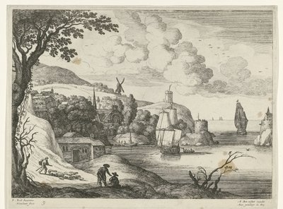 Kylä lahden rannalla Italian maisemat (sarjan nimi) tekijältä Willem van Nieulandt (II)
