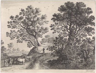 Maisema lehmänkuljettajilla Italian maisemat (sarjan nimi) tekijältä Willem van Nieulandt (II)