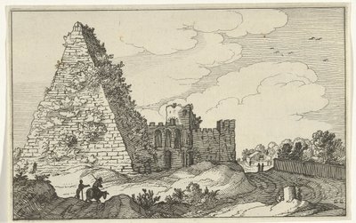 Gaius Cestiuksen pyramidi Roomalaiset rauniot ja rannikkomaisemat (sarja 1) (sarjan nimi) tekijältä Willem van Nieulandt (II)