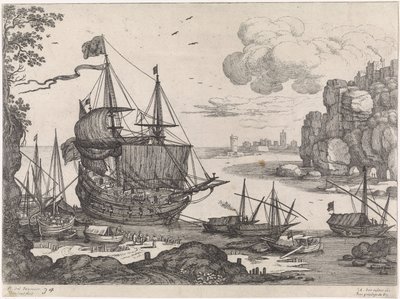 Laivat satamassa Italian maisemat (sarjan nimi) tekijältä Willem van Nieulandt (II)