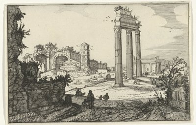 Castorin ja Polluxin temppeli ja Konstantinuksen basilika Roomalaiset rauniot ja rannikkomaisemat (sarja 1) (sarjan nimi) tekijältä Willem van Nieulandt (II)