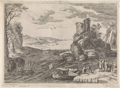 Useita laivoja lahdella Italian maisemat (sarjan nimi) tekijältä Willem van Nieulandt (II)