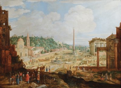 Rooma, Piazza del Popolo, noin 1612 (öljy paneelille). tekijältä Willem van Nieulandt
