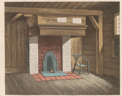 Zaandamin tsaari Pietarin talon sisustus, 1824 Mökki, jossa Czaar peeter de groten asui Zaandamissa vuonna 1697 (...) - La maisonnette habitée par le Czar pierre le grand à Zaandam (...) (otsikko esineessä) tekijältä Willem van Senus (possibly)