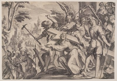 Kristus kantaa ristiä, levy 4 teoksesta Oikeuden valtaistuimet (Thronus Iustitiae). tekijältä Willem van Swanenburgh