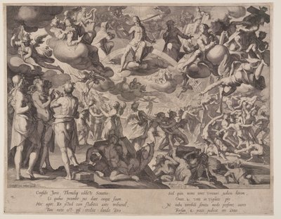 Viimeinen tuomio, laatta 13 sarjasta Oikeuden valtaistuimet (Thronus Iustitiae). tekijältä Willem van Swanenburgh