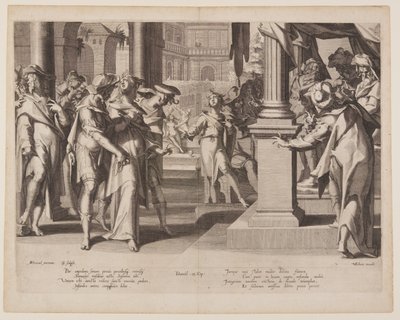 Susanna ennen Danielia, levy 3 teoksesta Oikeuden valtaistuimet (Thronus Iustitiae). tekijältä Willem van Swanenburgh