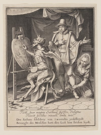 Paholainen maalaa ihmisen sydämen, Allegoriasta maallisen omaisuuden väärinkäytöstä. tekijältä Willem van Swanenburgh